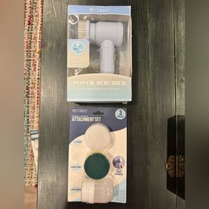 Blue Bytech Power Scrubber with detachable brush head and 3-piece attachment set